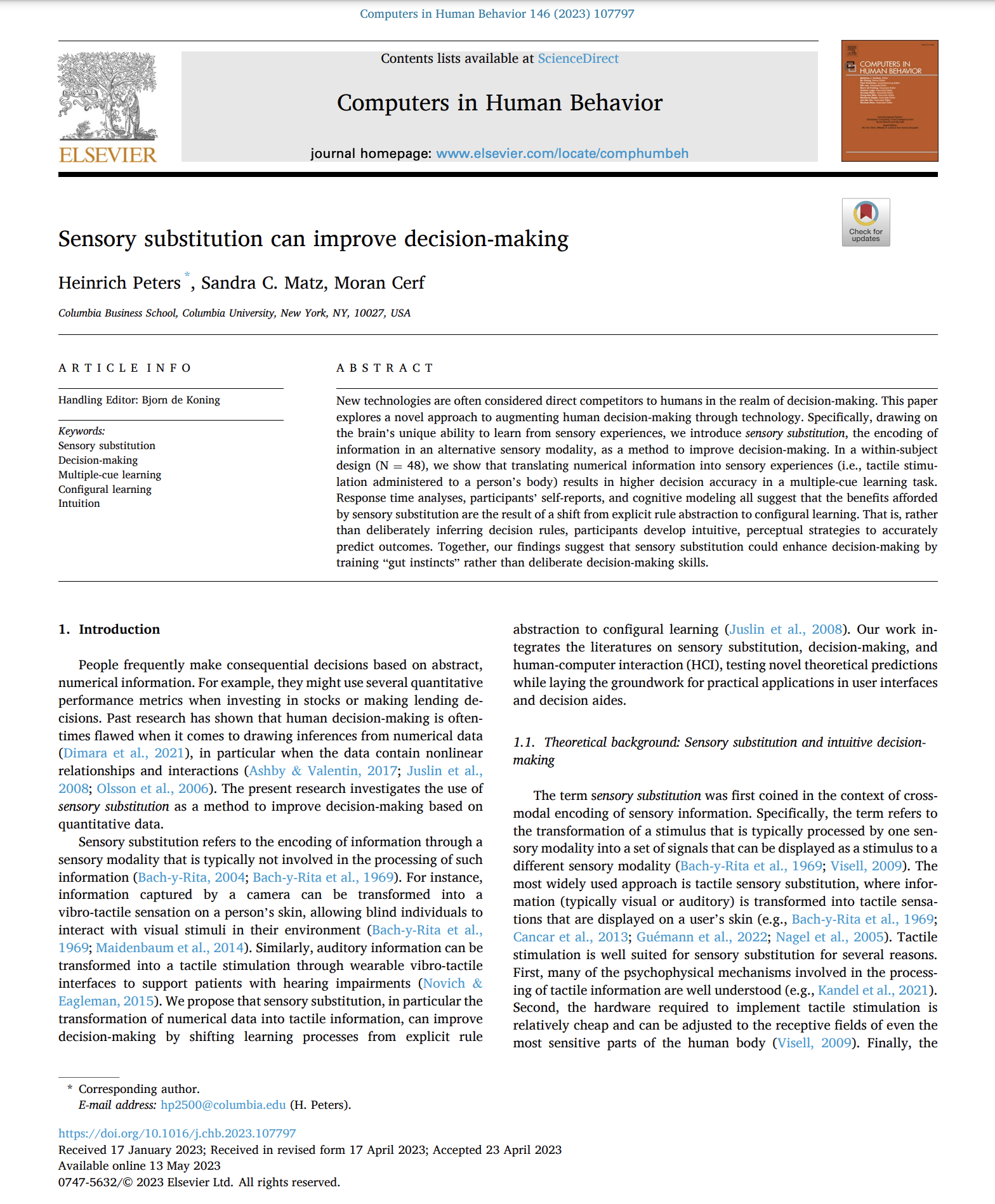 Original paper image for SENSORY SUBSTITUTION
