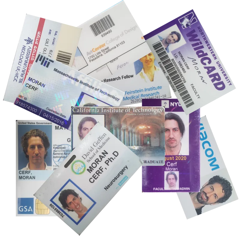 Collection of Moran Cerf's ID badges